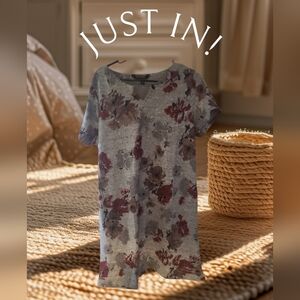 Ellen Tracy Floral Mini Dress in Gray and Red w/ Pockets